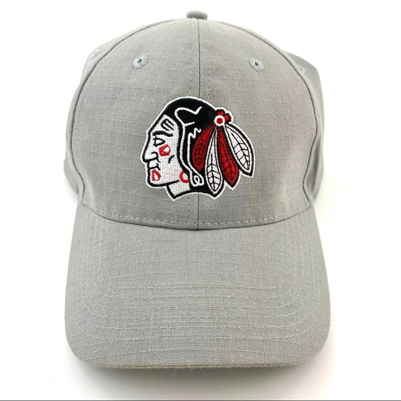 Blackhawks Gray Cap Adjustable Hook and Loop Hat - Picture 1 of 5